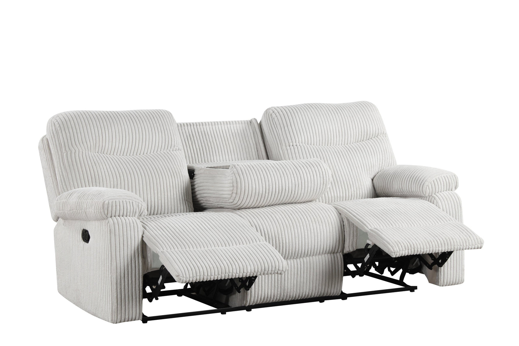 Side angle of Bravo Beige beige fabric reclining loveseat