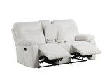 Close-up of Bravo Beige sofa fabric and cupholder console