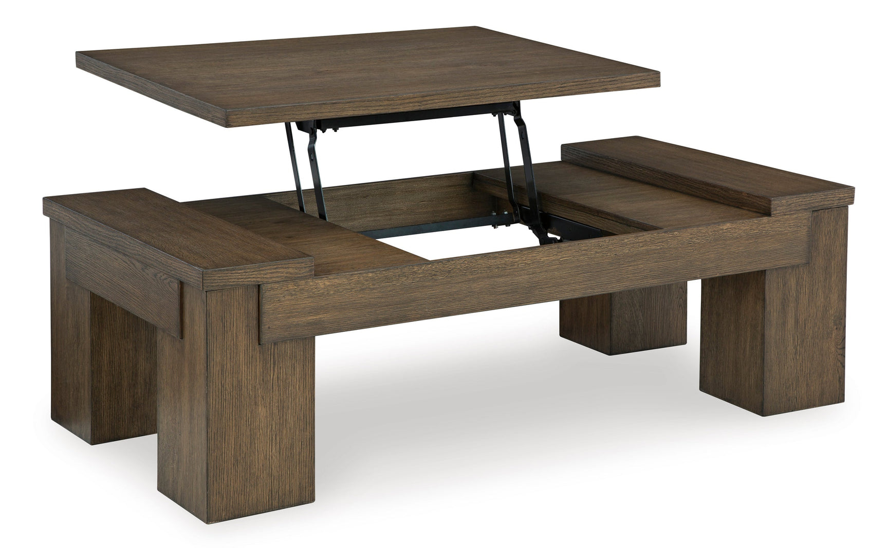 Rosswain cocktail table warm brown finish, angled side view
