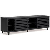 W1013-68 TV stand side angle showing adjustable shelving