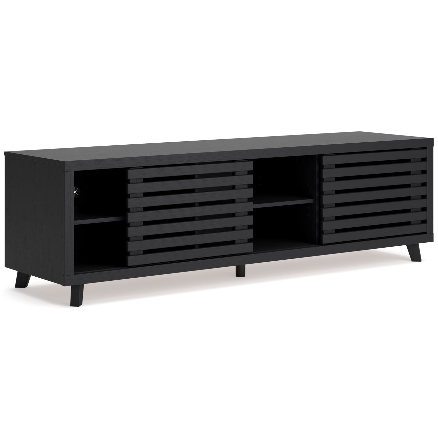 W1013-68 TV stand side angle showing adjustable shelving