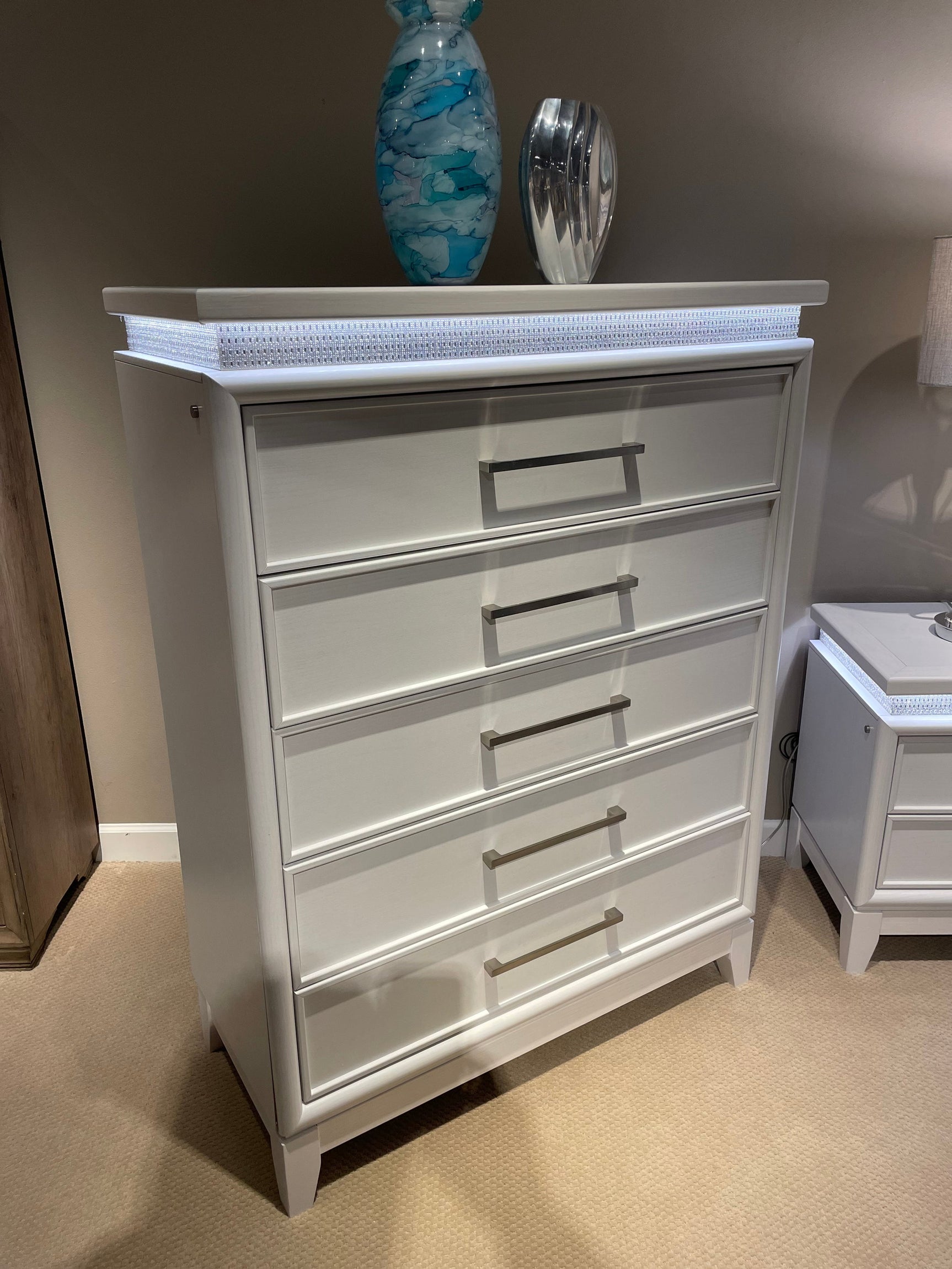Extra nightstand option in white finish with LED lighting