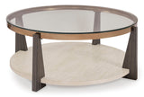 Side angle of Frazwa Cocktail Table showing gold-tone metal frame