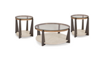 Close-up of gold-tone metal frame and wood-tone legs