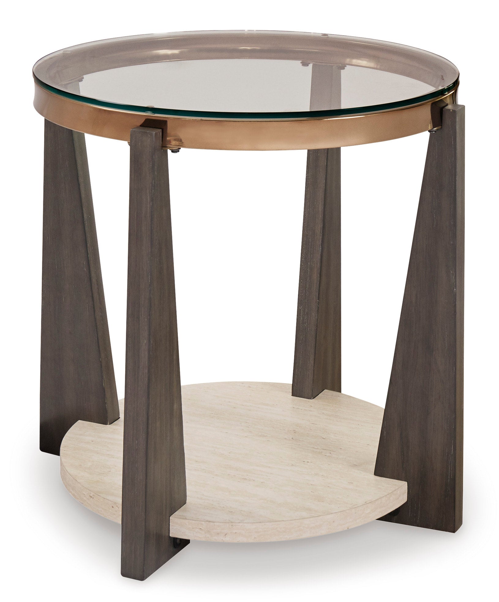 Side view of occasional table highlighting materials