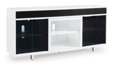 Side angle of W756-68 TV stand showing storage area