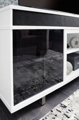 Close-up of W756-68 TV stand materials and finish