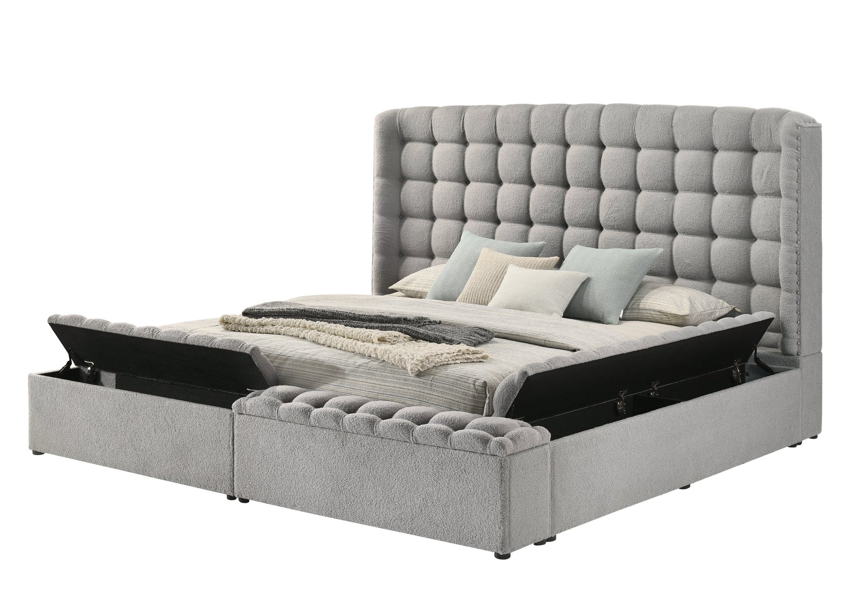 Madonna Gray Storage Upholstered King Bed