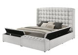 Side view of Madonna White Upholstered Queen Bed with storage