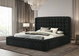 Close-up of black boucle upholstery on Madonna platform bed