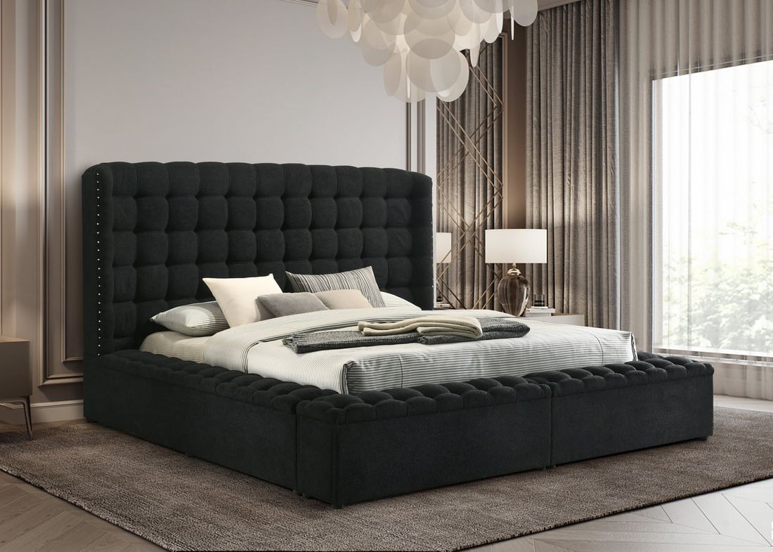 Madonna Black Storage Upholstered Queen Bed