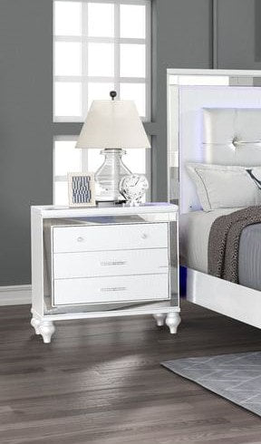 Blanca White Nightstand front angle with drawer visible