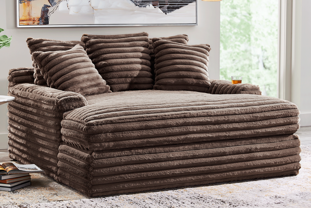 Quinn Chocolate Chaise Lounge Recliner with cupholder on armrest