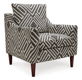Side angle of Morrilton Accent Chair showing natural and charcoal upholstery