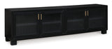 Close-up of W786-78 TV stand black gold-tone handle detail