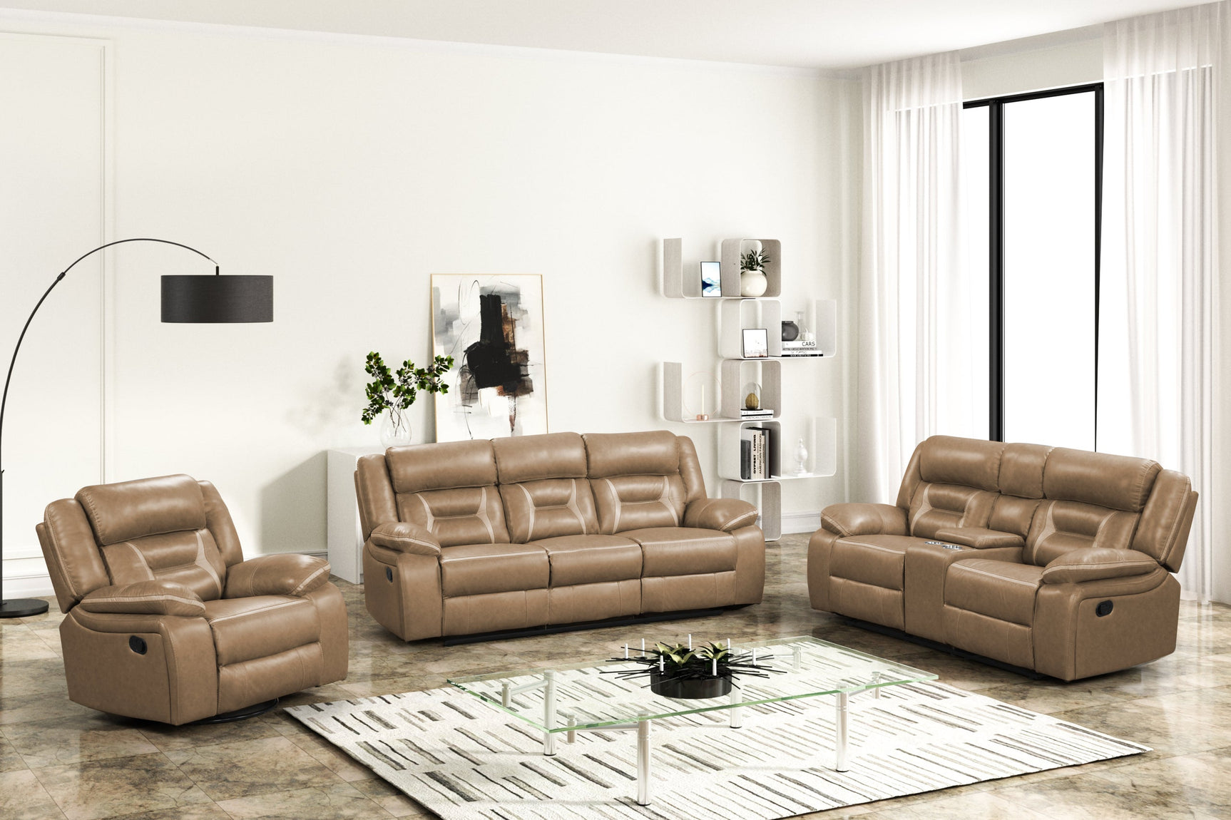 Close up of Luka20 sofa drop-down table with cupholders and power box