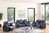 Side angle of Stefano40 reclining sofa showing drop down table