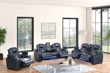 Side angle of Stefano40 reclining sofa showing drop down table