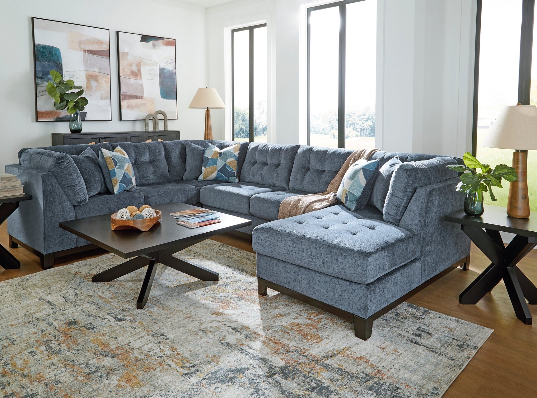 asi navy sectional sofa side view