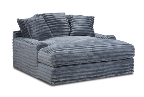 Quinn Charcoal Chaise Lounge front angle highlighting charcoal fabric and armrest cupholders