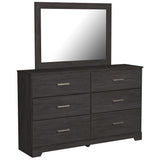 Close-up front view of John Black bed panel in charcoal