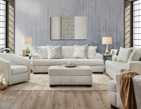 Behold Ritzy Cream sofa and loveseat set, front angled view