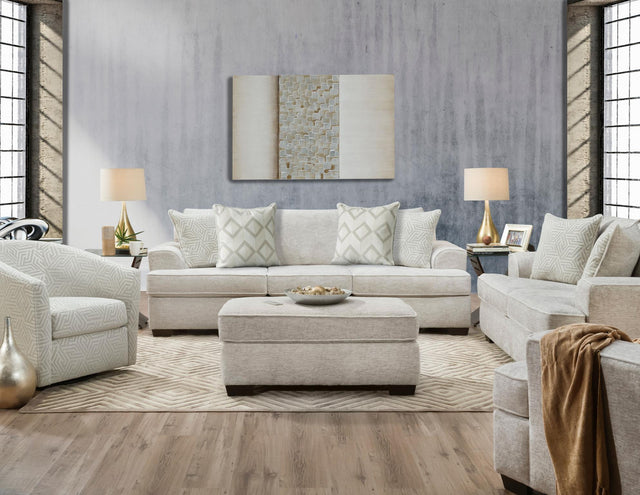 Behold Ritzy Cream sofa and loveseat set, front angled view