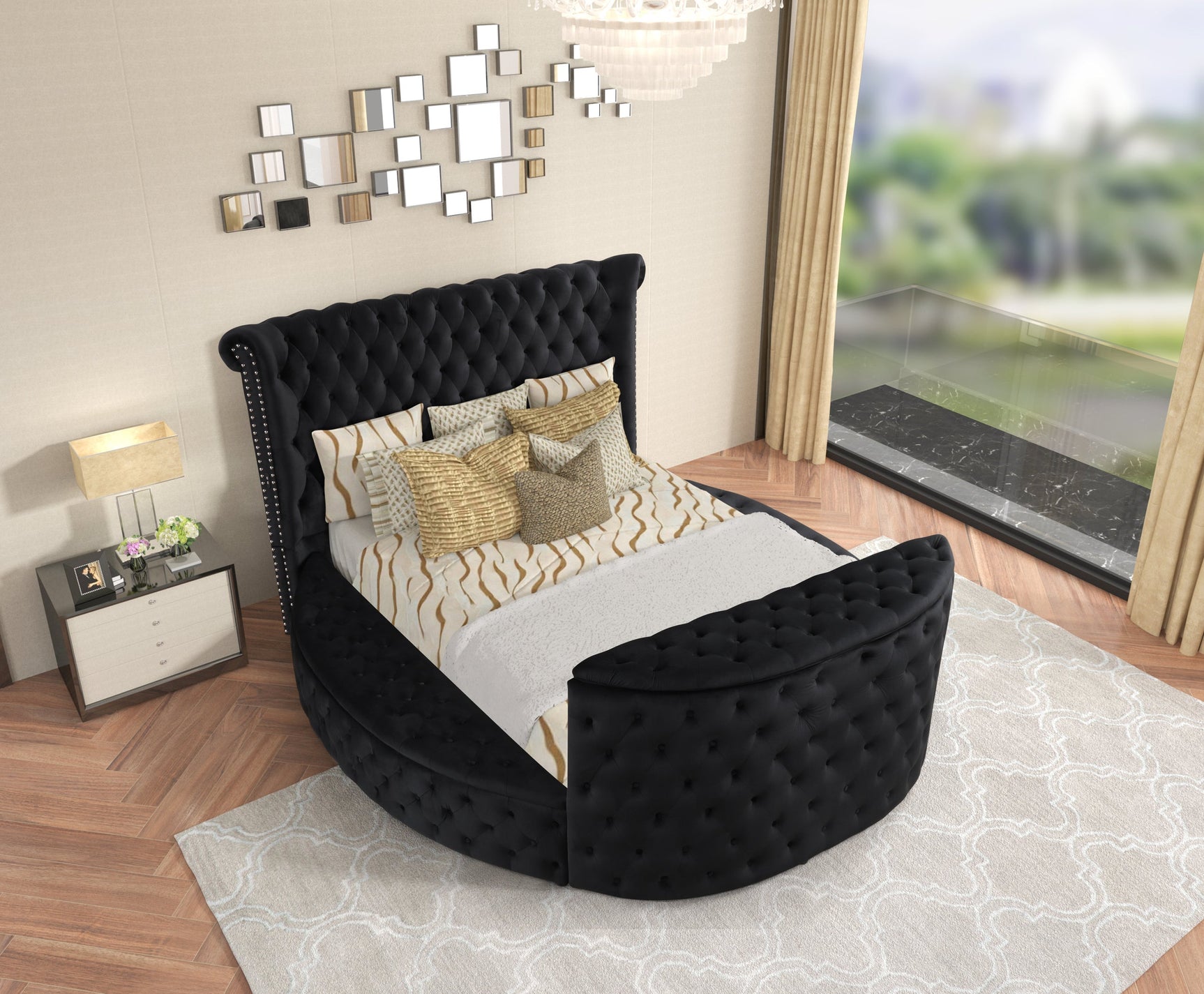 Patron Black Platform Queen Bed w Fireplace