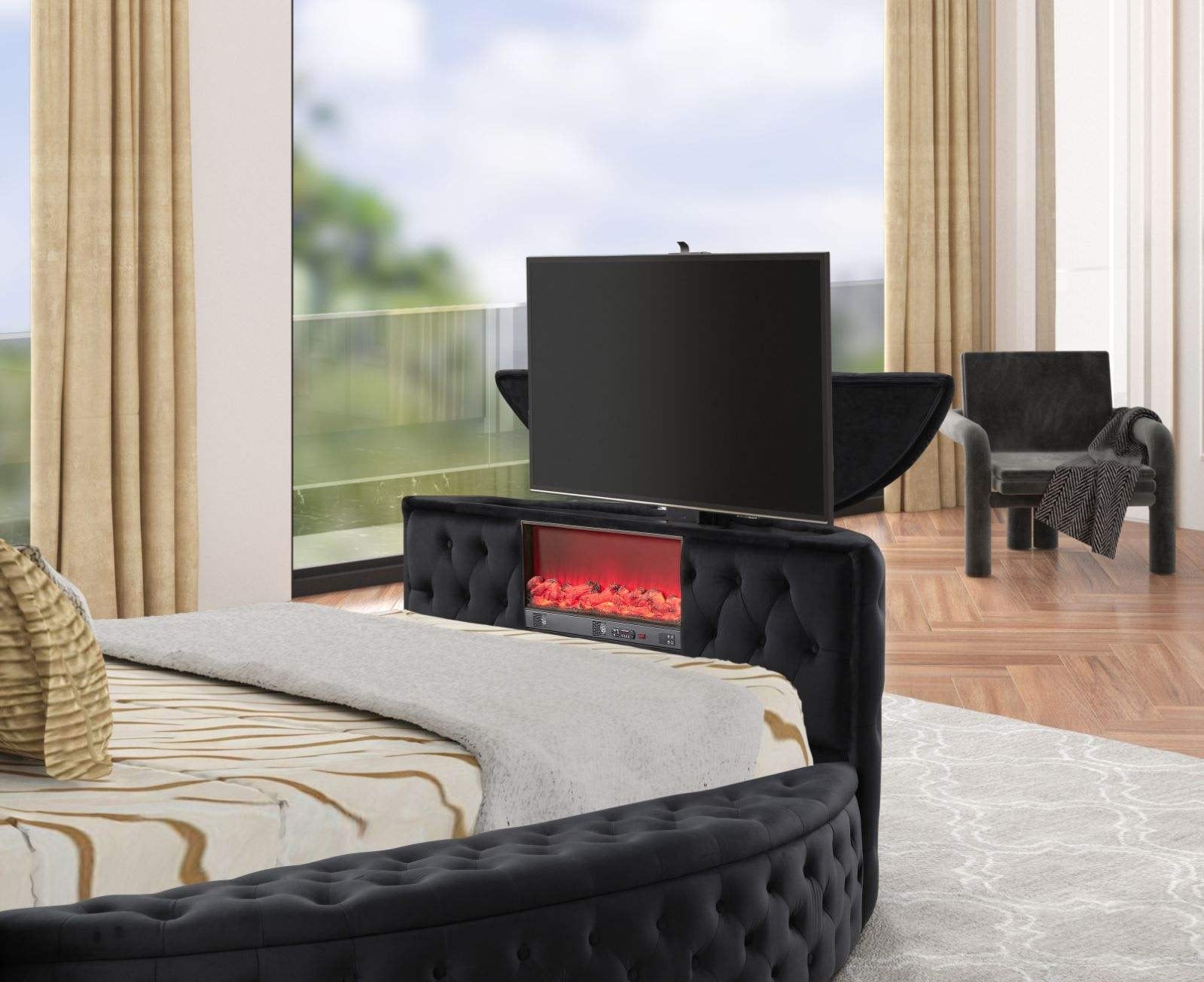 Patron Black Platform Queen Bed w Fireplace