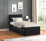 Maya Black Twin Velvet Platform Bed with Trundle trundle pulled out