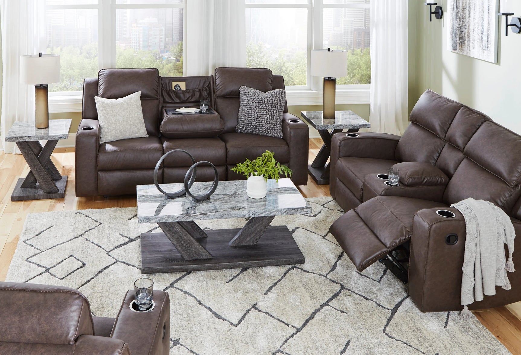 Lavenhorne Granite loveseat with drop-down table and USB ports