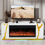 A904 white TV stand with electric fireplace side angle