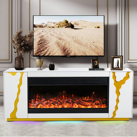 A904 white TV stand with electric fireplace side angle