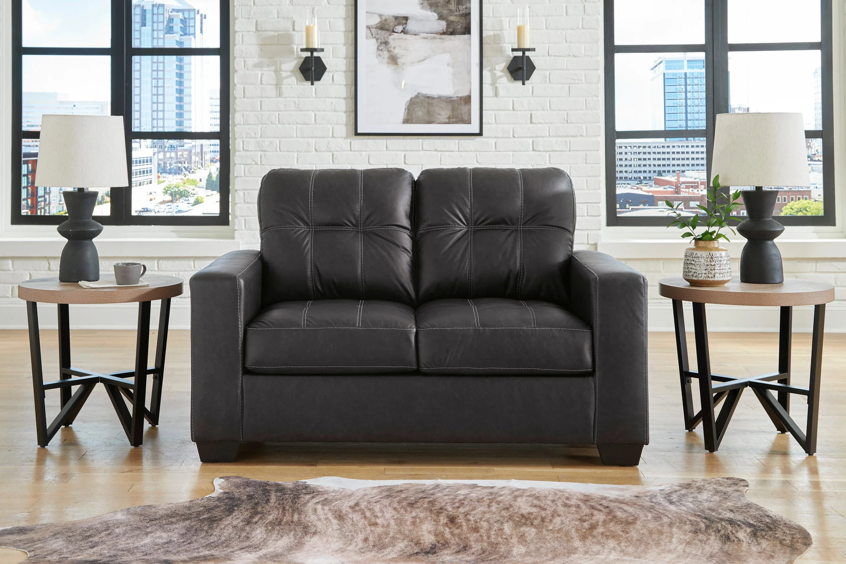 Detail view of upholstery and armrest on Vivi Carbon Sofa