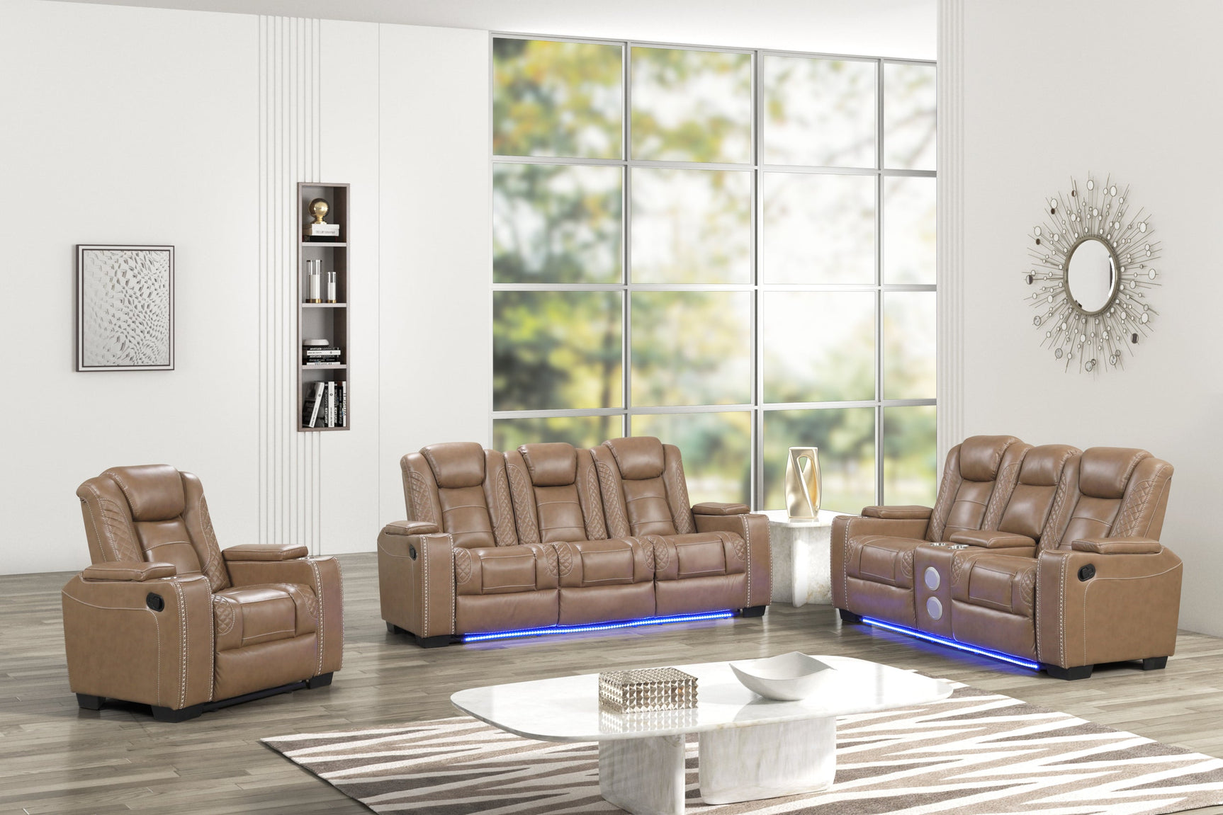 Loveseat with Bluetooth speaker and leather gel upholstery