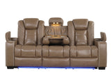 Reclining chair view showing LED lights under footrest