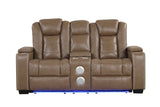 Side angle of Stefano reclining loveseat with storage compartment