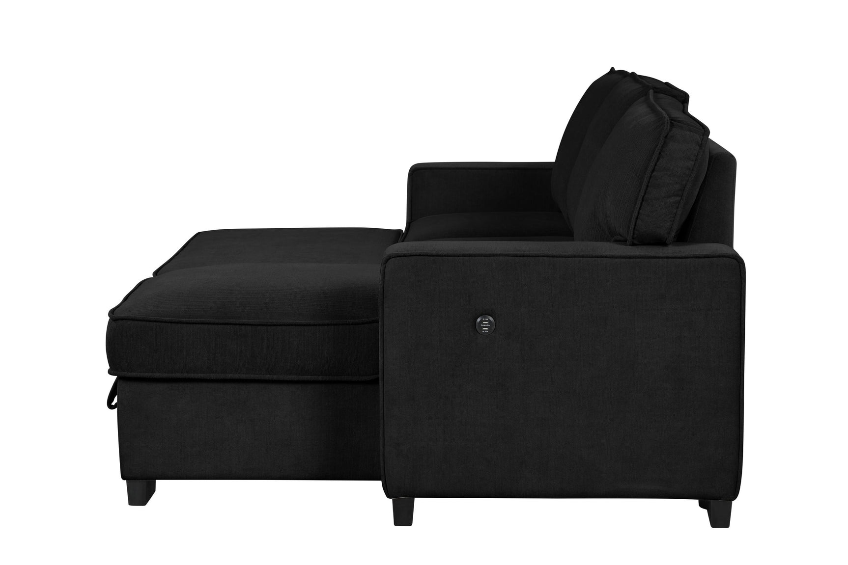 Alternate main view of Marcos Black Sectional Sofa with storage chaise