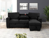 Close-up of Marcos Black Sectional Sofa drop-down table and cupholders