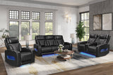 Dubai black sofa with power recliner footrest extended