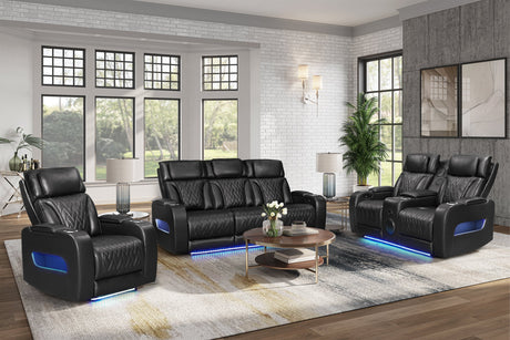 Dubai black sofa with power recliner footrest extended