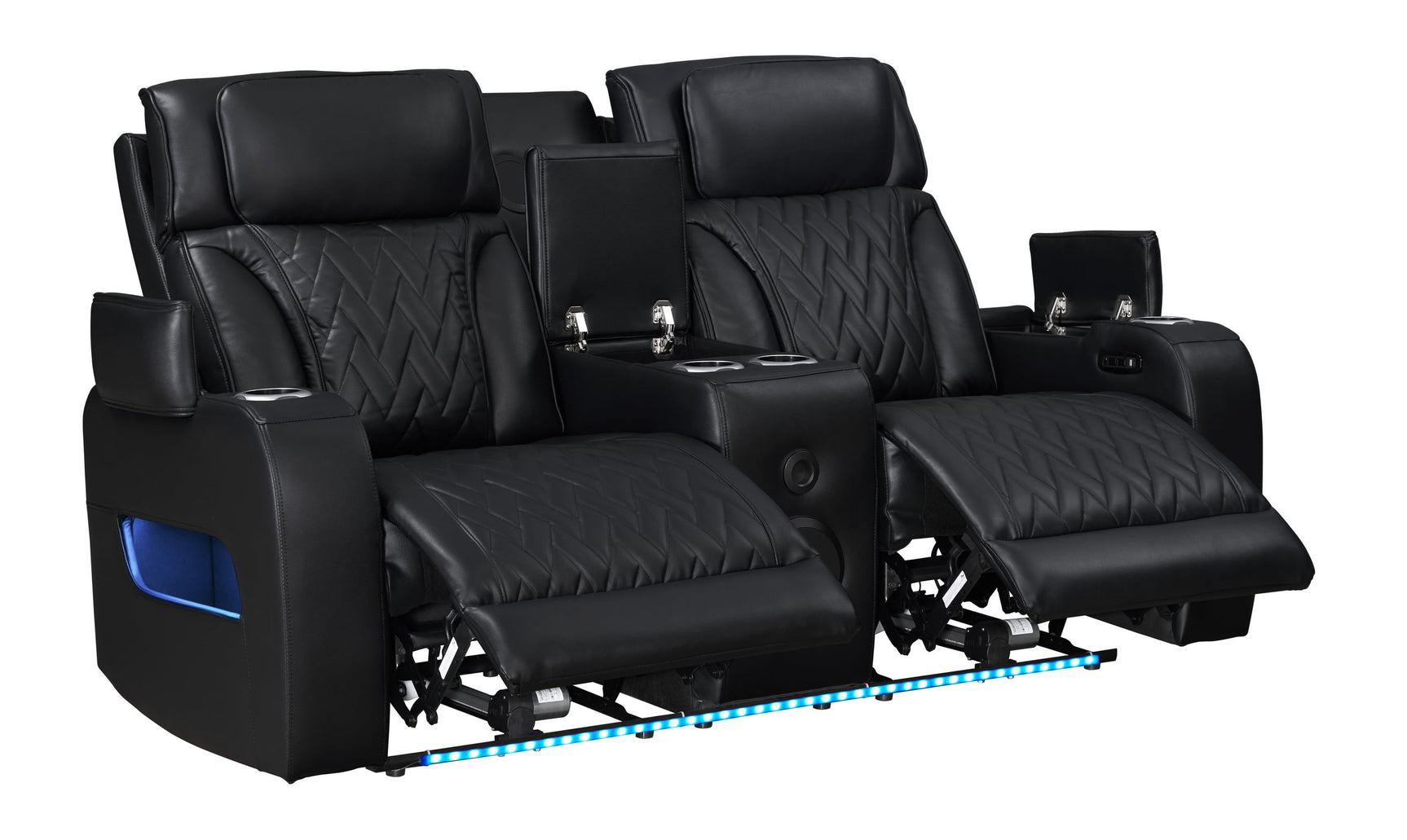 Dubai power reclining loveseat with Bluetooth speaker visible