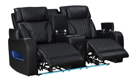 Dubai power reclining loveseat with Bluetooth speaker visible