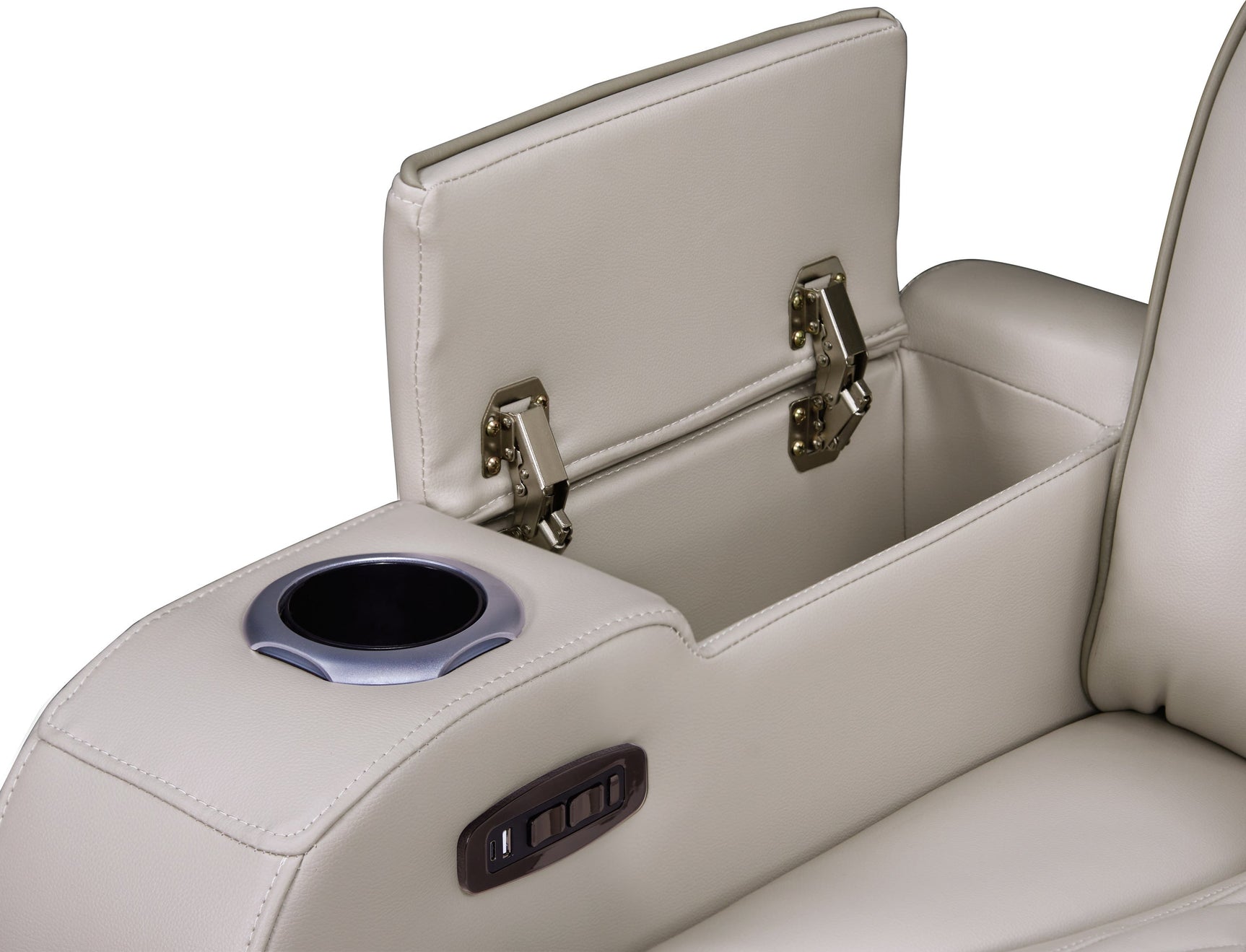 Dubai Sand sofa flip-top storage armrest detail