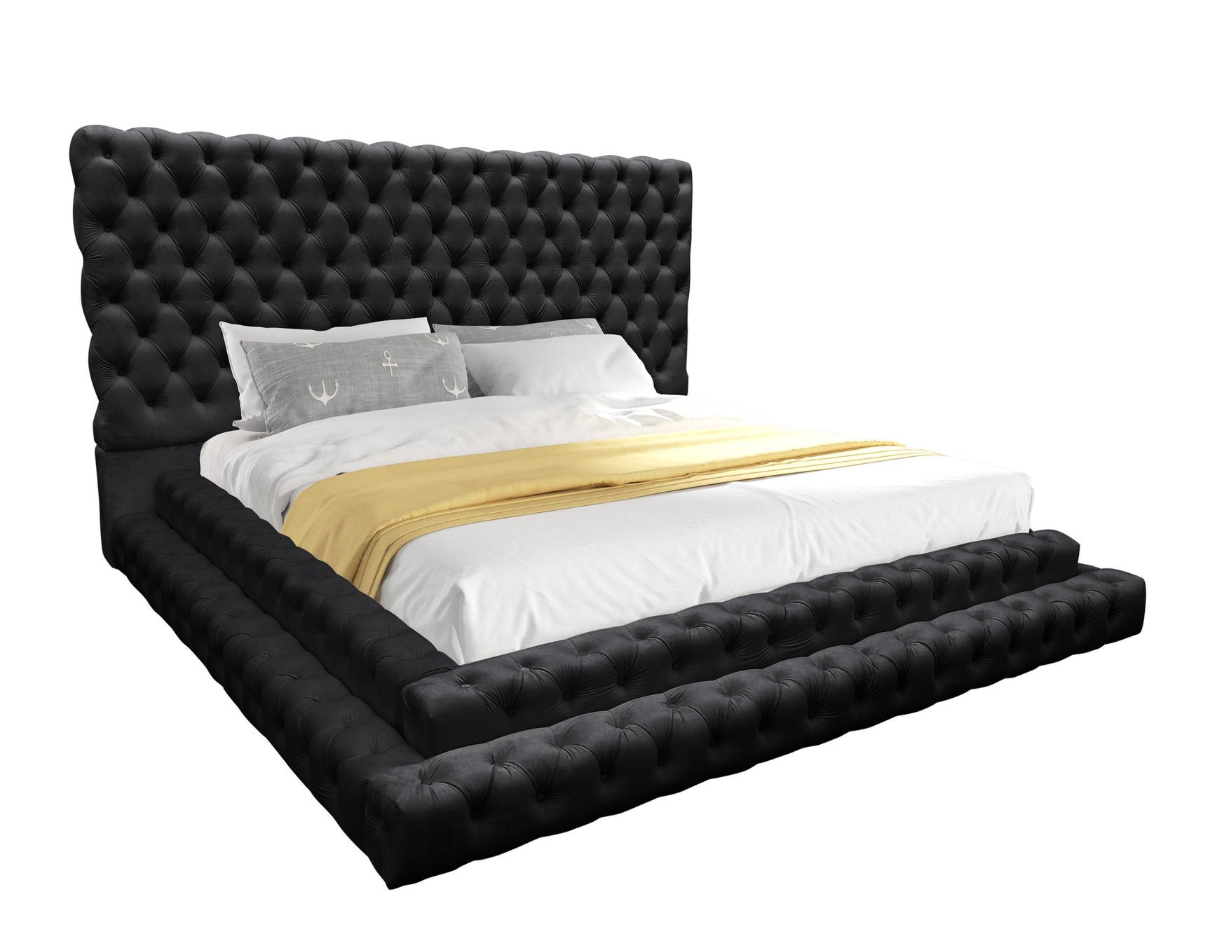Kiki platform bed in black velvet showing side profile