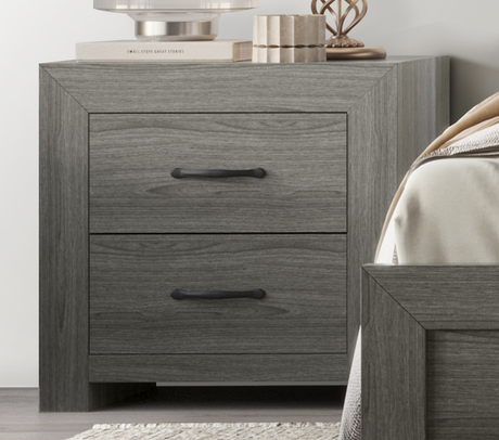 Moonlight Gray Nightstand front view showing drawer and open shelf