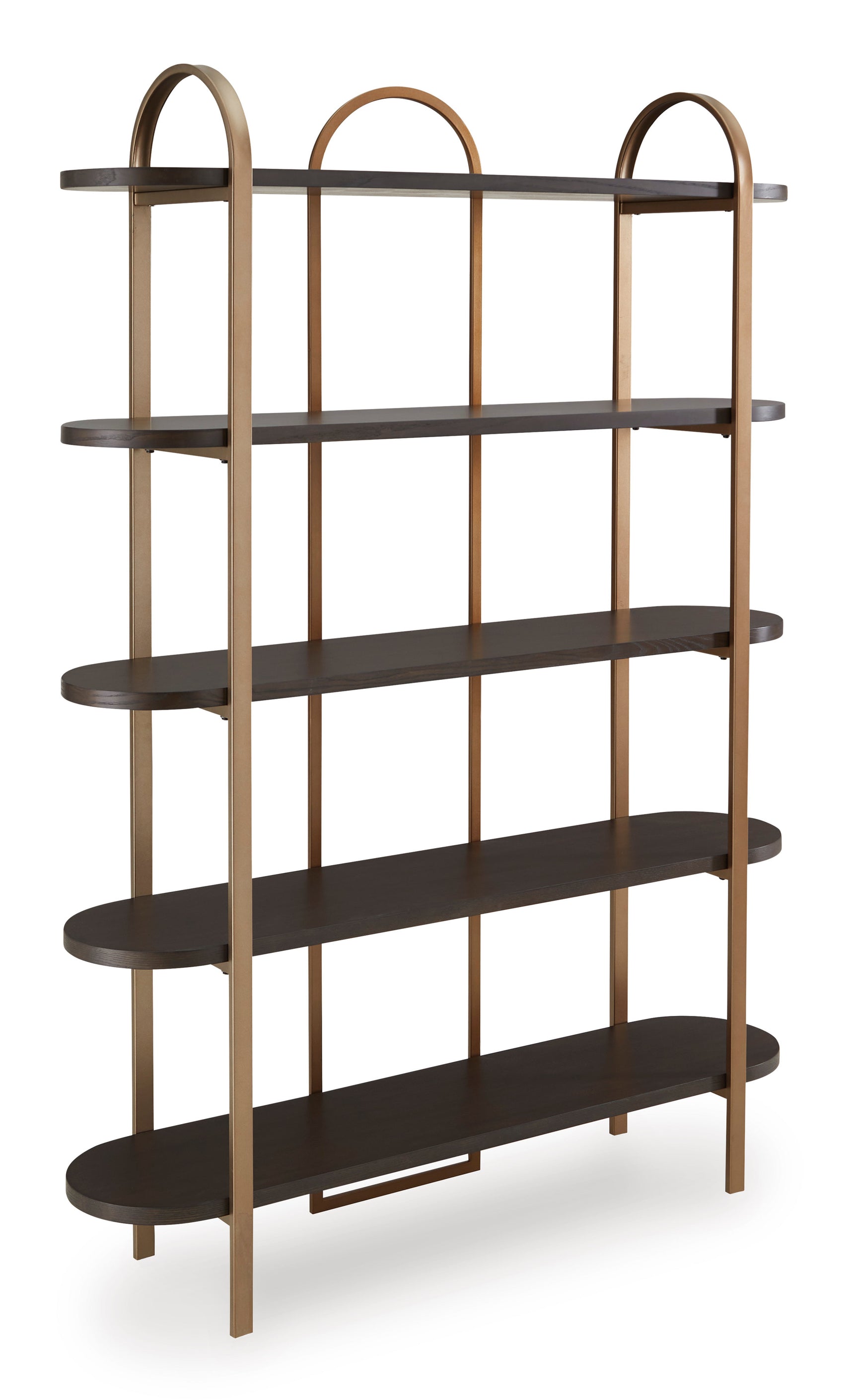 Close-up of Brentmour bookcase gold accented shelves