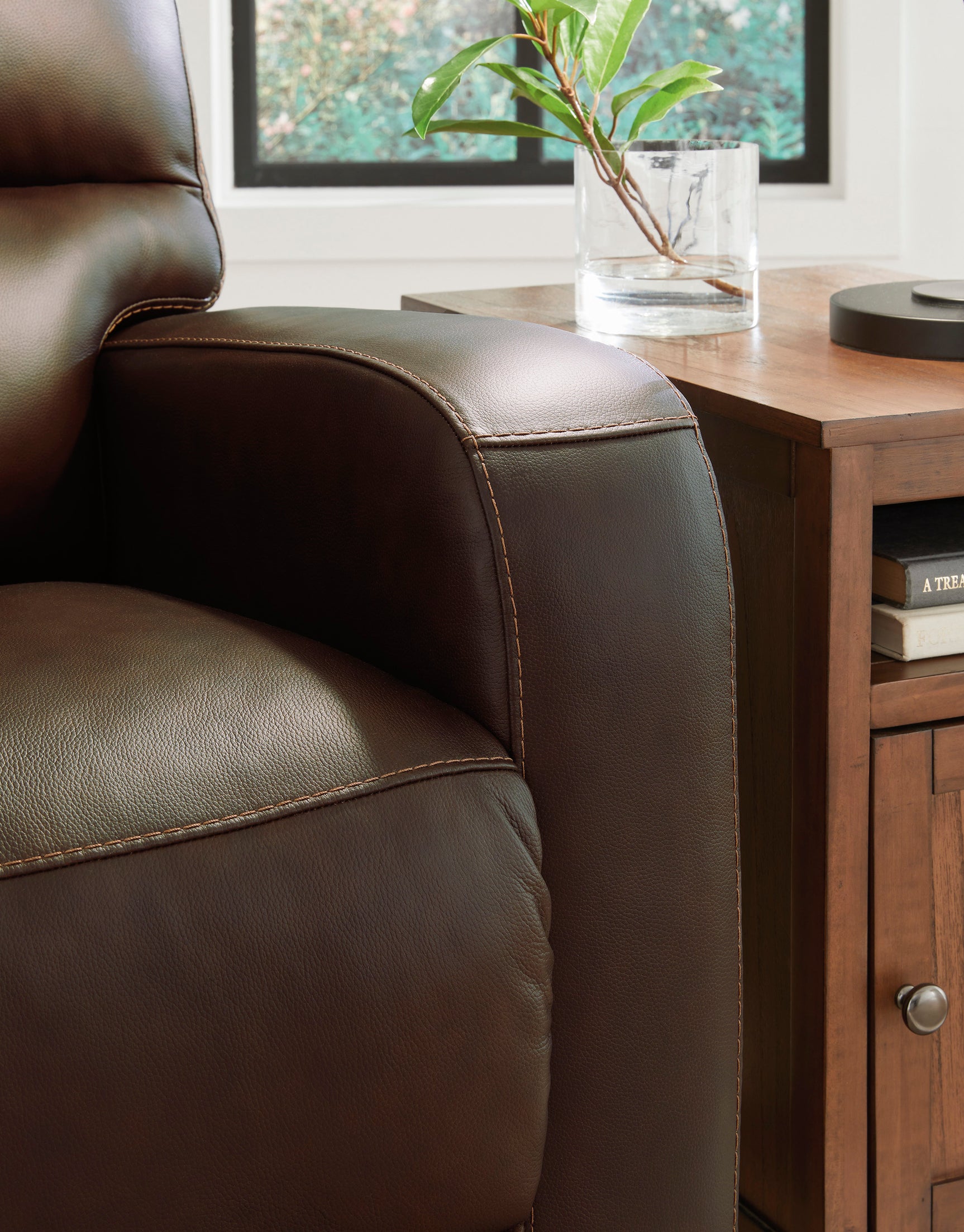 Uriah Leather Recliner back and side profile