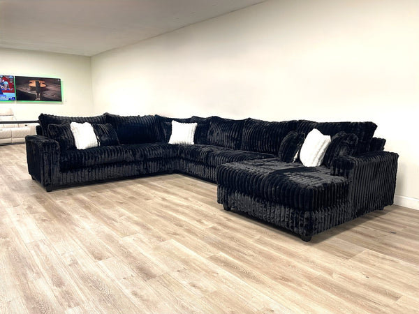 detail view of Marlo Black 4-Piece Oversized Sectional sectional sofa fabric and cushions