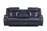 Luka blue reclining loveseat with storage console and power outlets